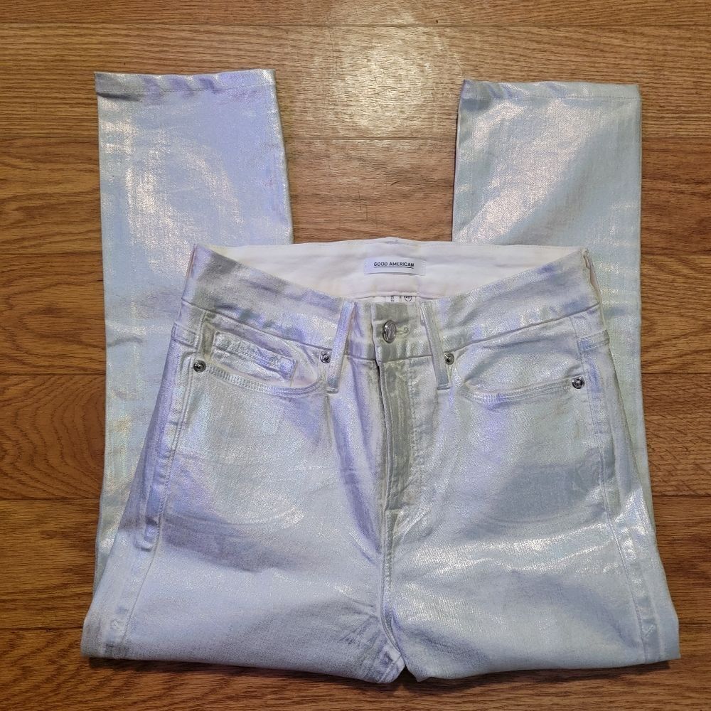 Good American 'Good Legs' Metallic Cropped Jeans - Picture 2 of 12